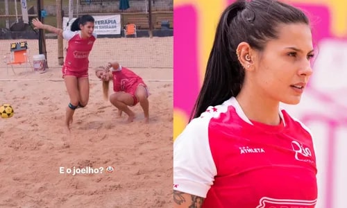 Ana Castela surge dando mortal e fazendo espacate durante campeonato de futevôlei: 'E o joelho?'