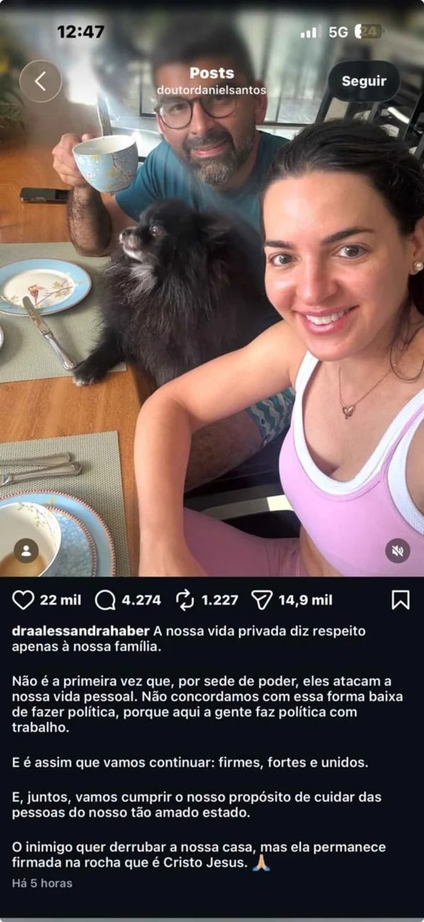 Candidato a governador se pronuncia com esposa após vídeo íntimo viralizar