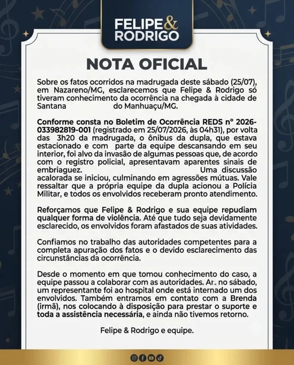 Briga envolvendo equipe da dupla Felipe e Rodrigo acaba com 5 feridos