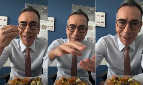 César Tralli mostra seu almoço na Globo: 'Festival da marmita'