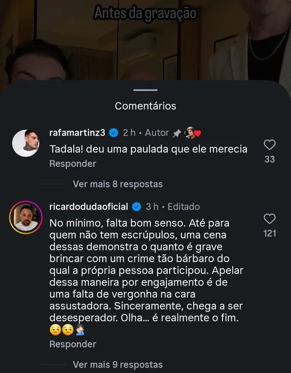 Ex-affair de Cristian Cravinhos, Ricardo Duda reage a uso de taco em vídeo