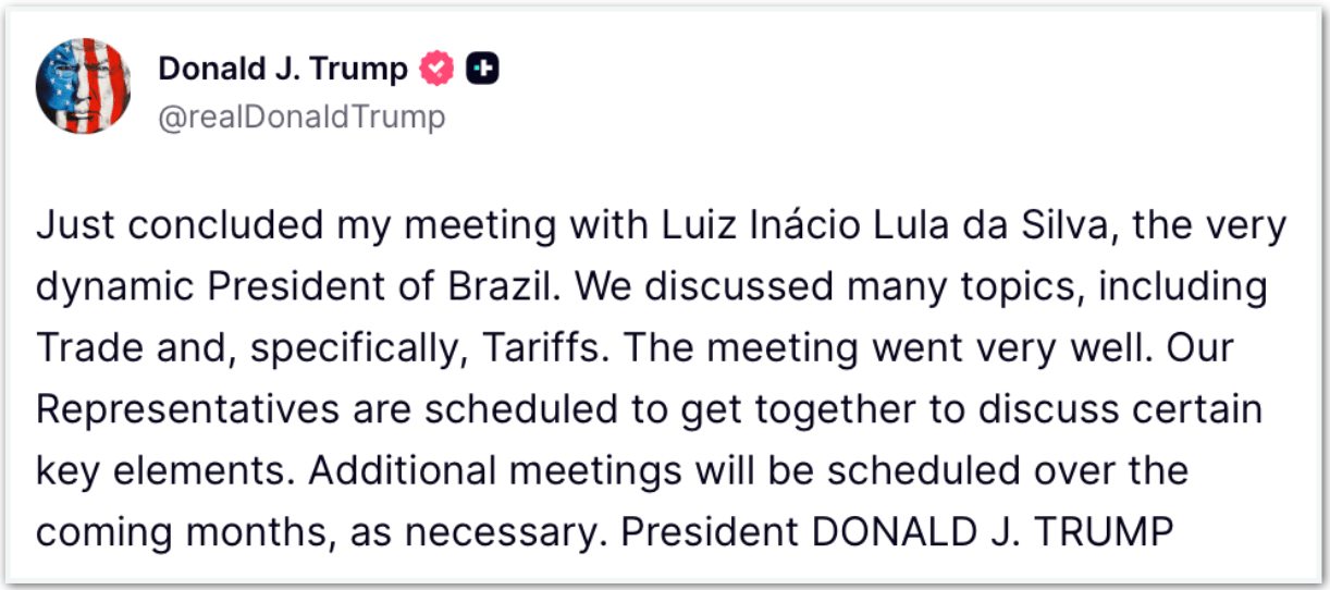Trump diz que reunião com Lula foi “boa” e que marcará mais encontros