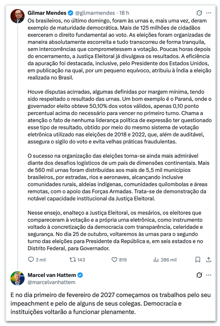 Van Hattem diz a Gilmar que pedirá seu impeachment no Senado