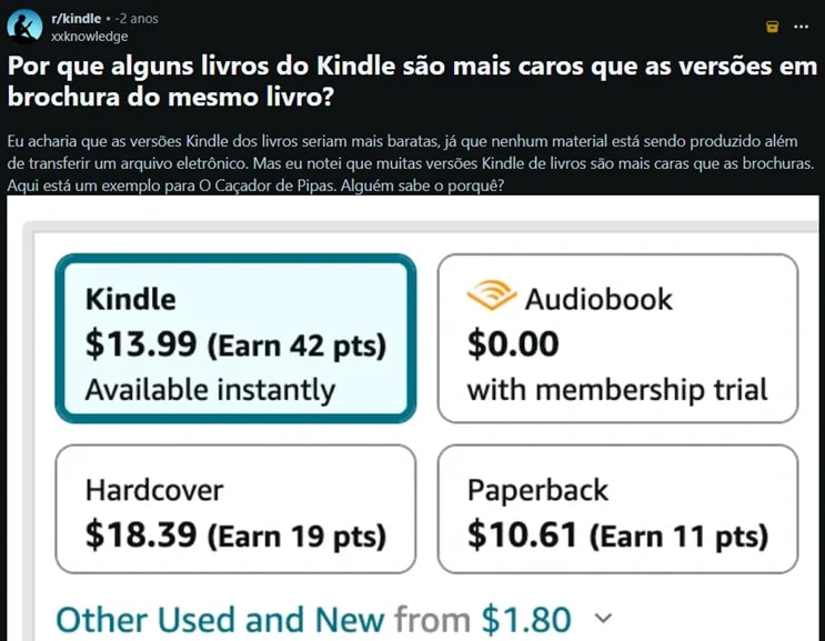 Por que alguns livros do Kindle são mais caros que a versão de papel?