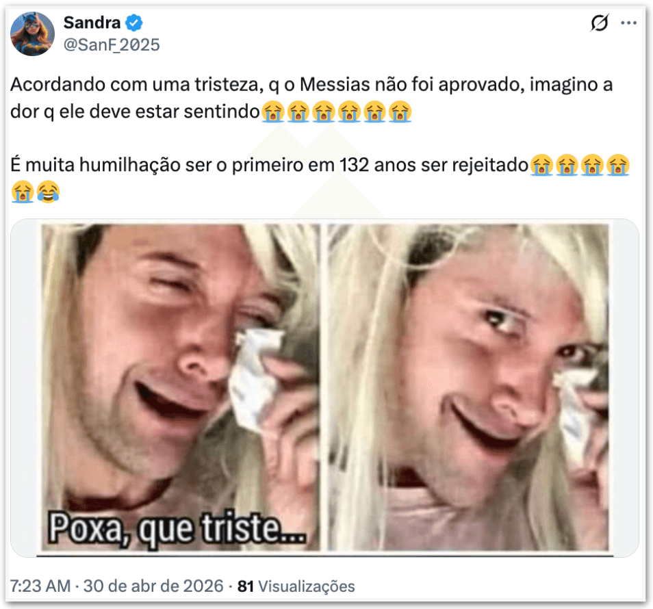 Derrota de Messias no Senado vira meme nas redes sociais