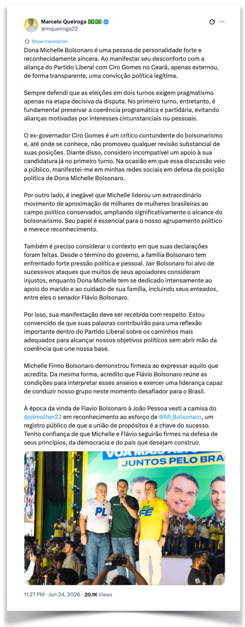 Políticos de direita se dividem entre apoio a Flávio e Michelle após tensão