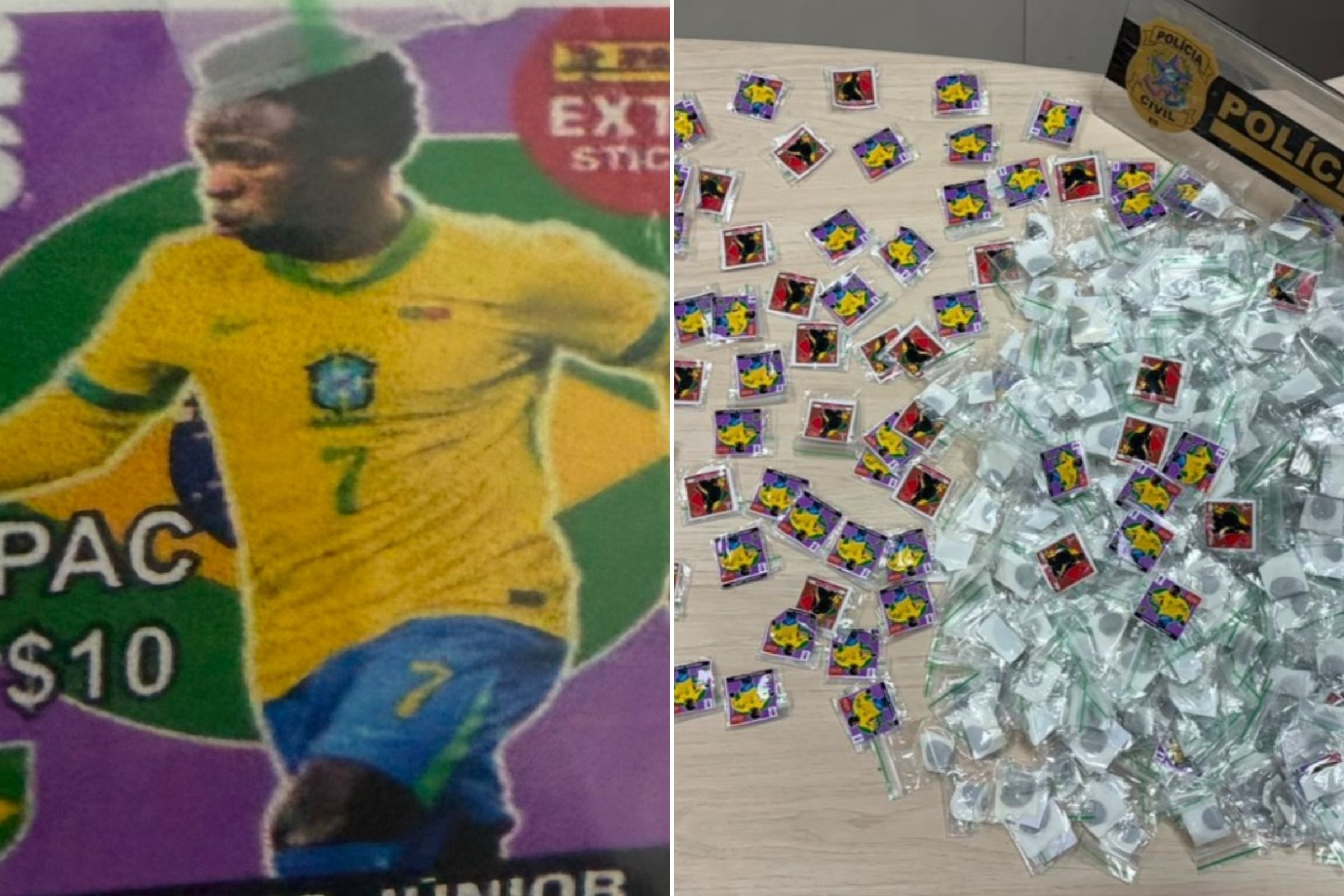 Drogas com figurinhas de Vini Jr. são apreendidas em operação no ES