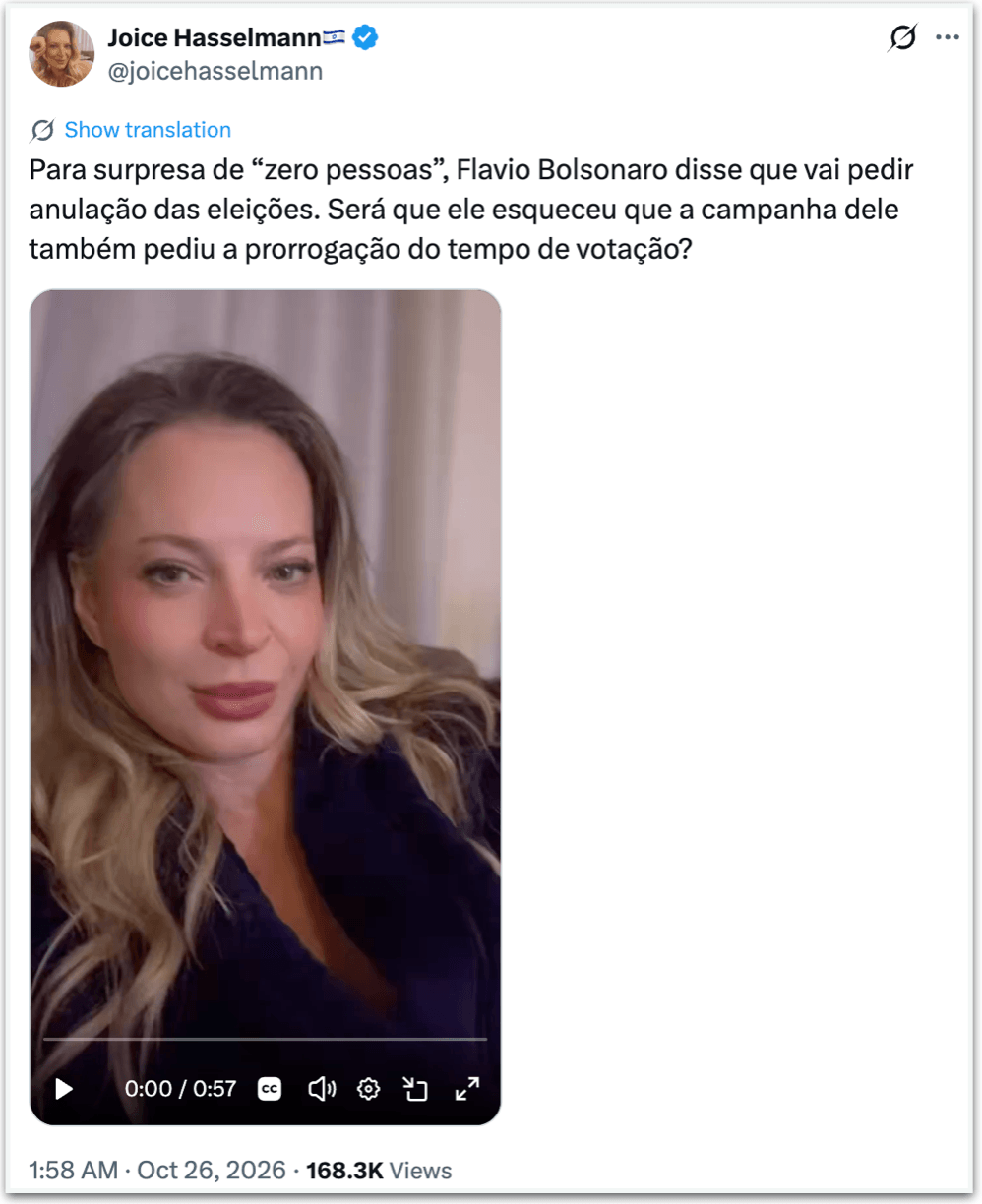 Joice Hasselmann ironiza Flávio por querer anular eleição