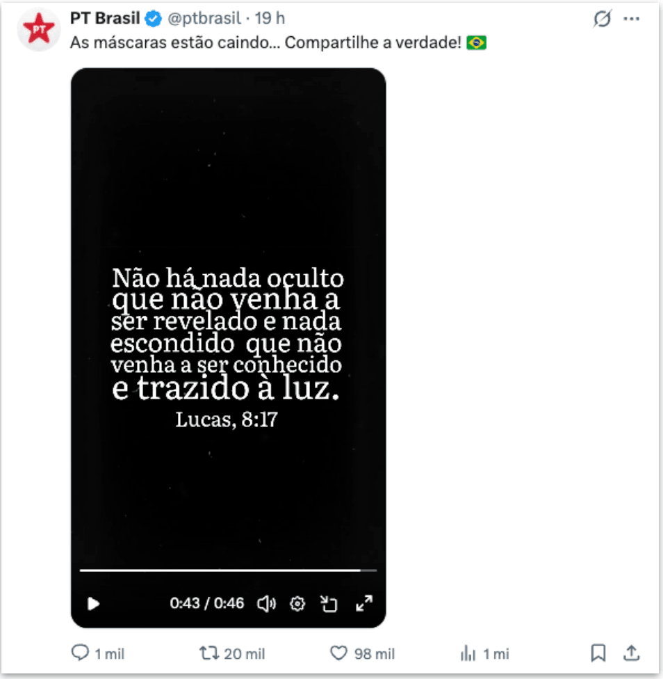 PT usa versículo bíblico e satiriza áudio de Flávio a Vorcaro
