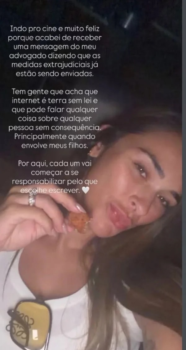 Tainá Militão anuncia medidas judiciais após comentários sobre filhos