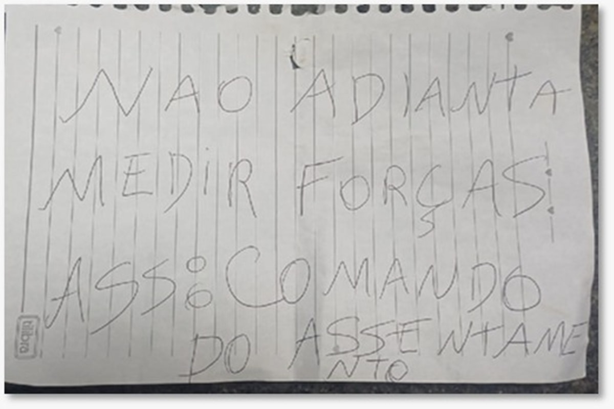 Bilhete ameaçador revela atuação de facção em assentamento no DF