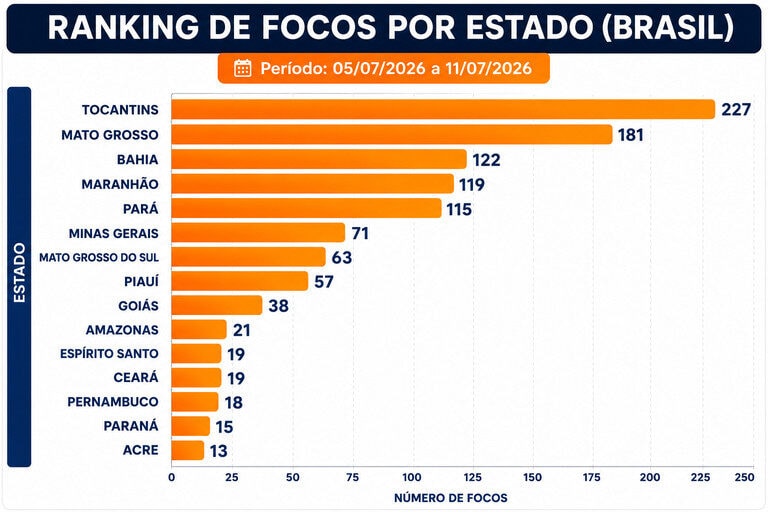 Seis de 15 estados na lista de focos de calor e fumaça estão na Amazônia Legal