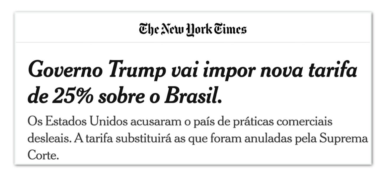 Imprensa internacional repercute tarifas de Trump contra o Brasil