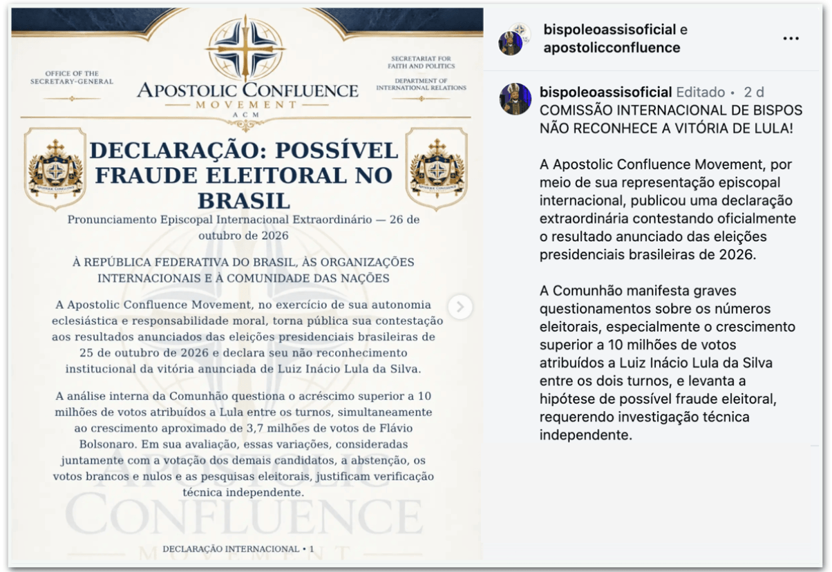 Comissão internacional de bispos questiona vitória de Lula