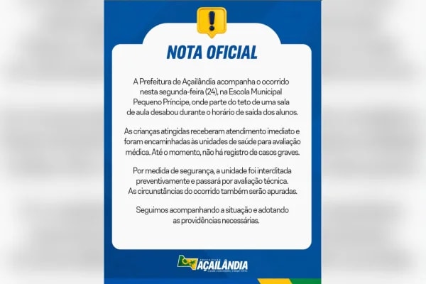 Telhado de escola desaba e seis crianças ficam feridas no Maranhão