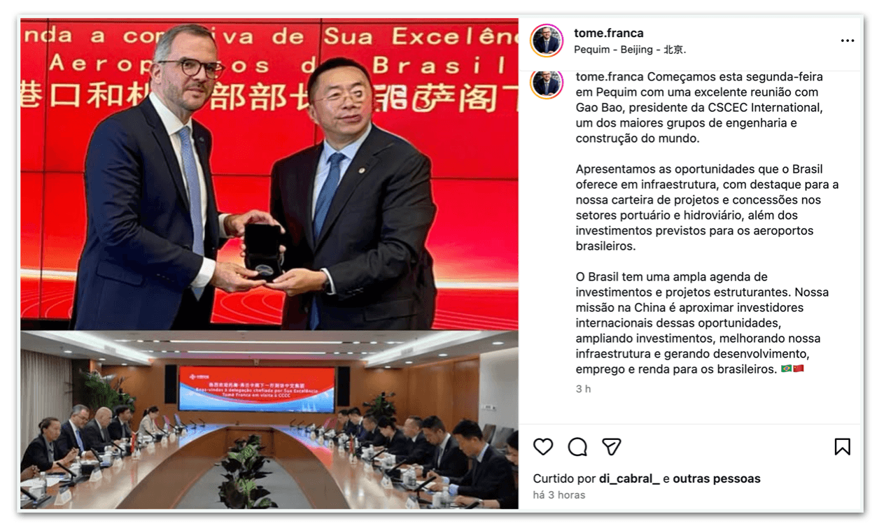 Ministro apresenta projetos de infraestrutura a investidores chineses
