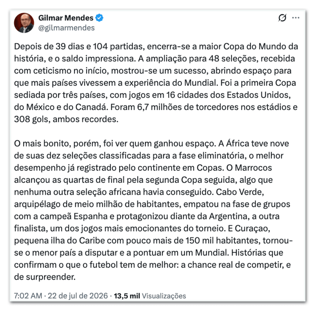 Gilmar elogia Copa e destaca desempenho histórico da África