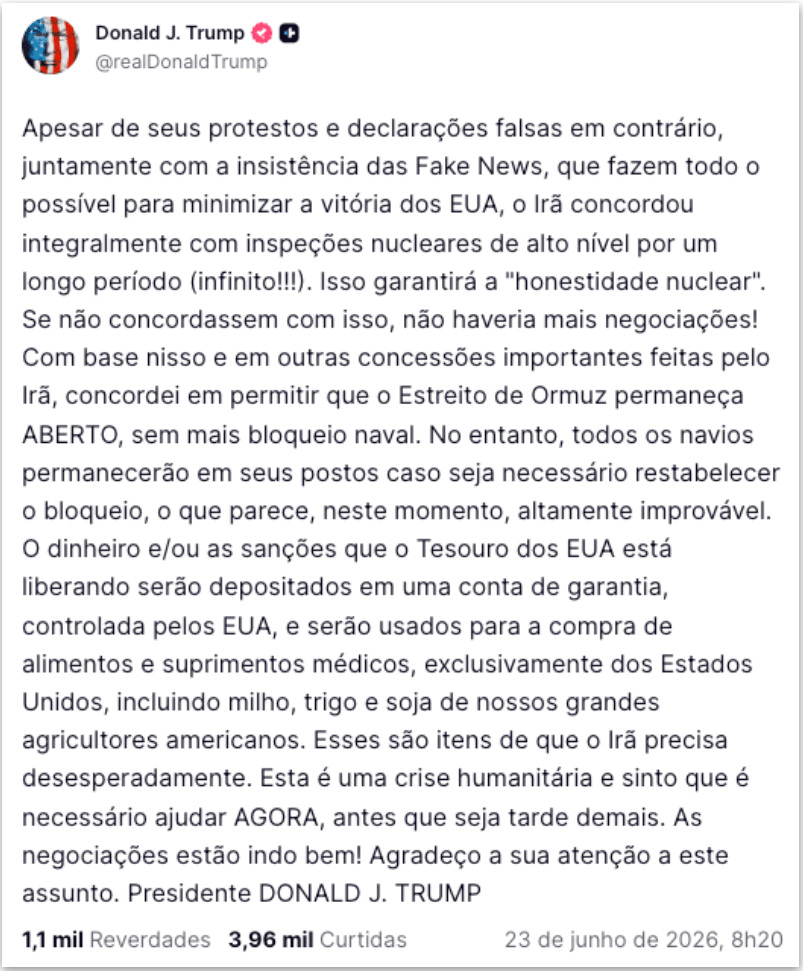 Trump contradiz Irã e diz que país aceitou inspeção nuclear