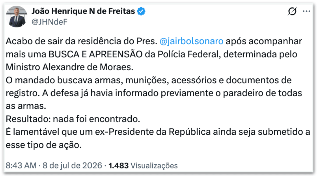 PF busca armas e munições na casa de Bolsonaro a mando de Moraes