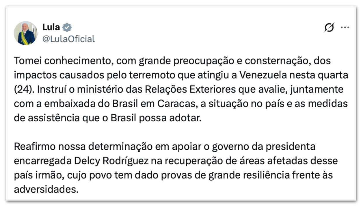 Líderes prestam solidariedade à Venezuela após terremotos