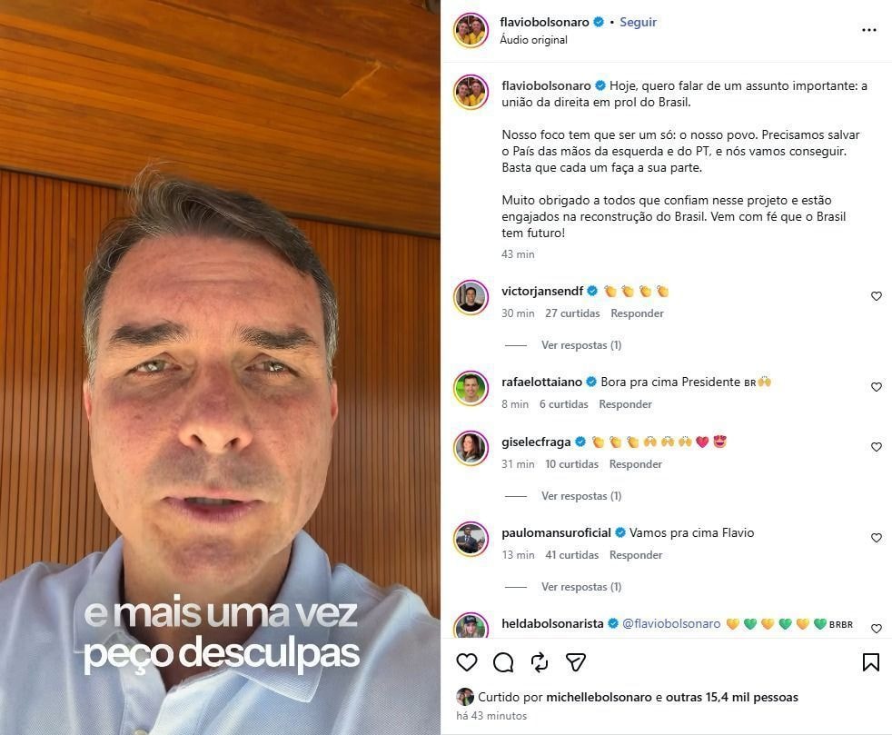 Michelle curte vídeo em que Flávio a convida para “caminharem juntos”; veja