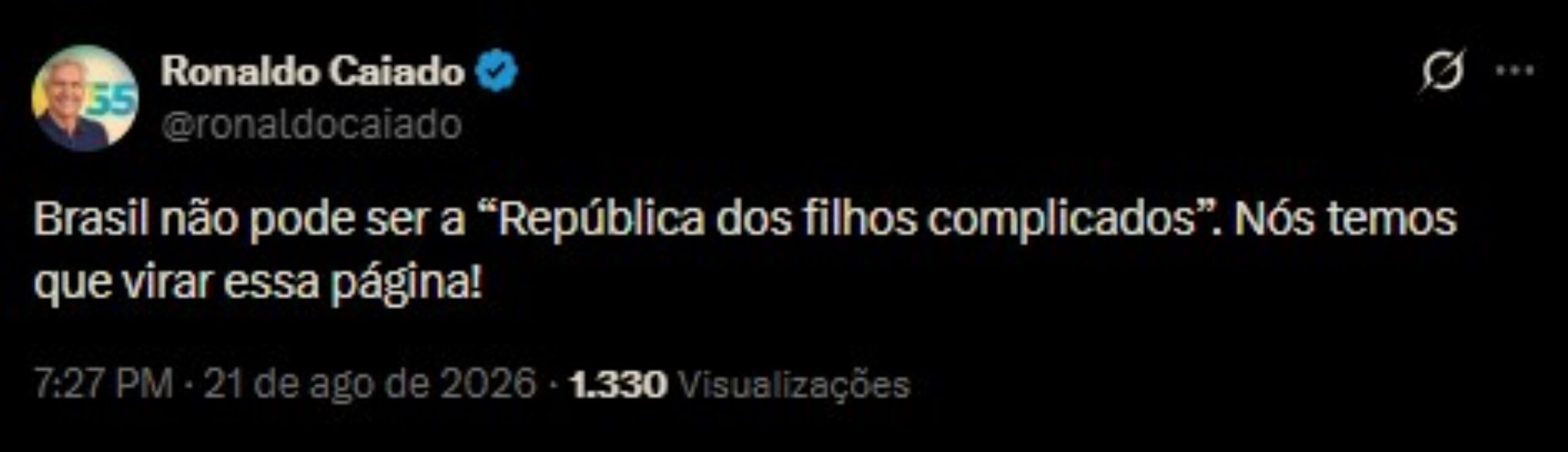 Caiado diz que Brasil não pode ser a “República dos filhos complicados”