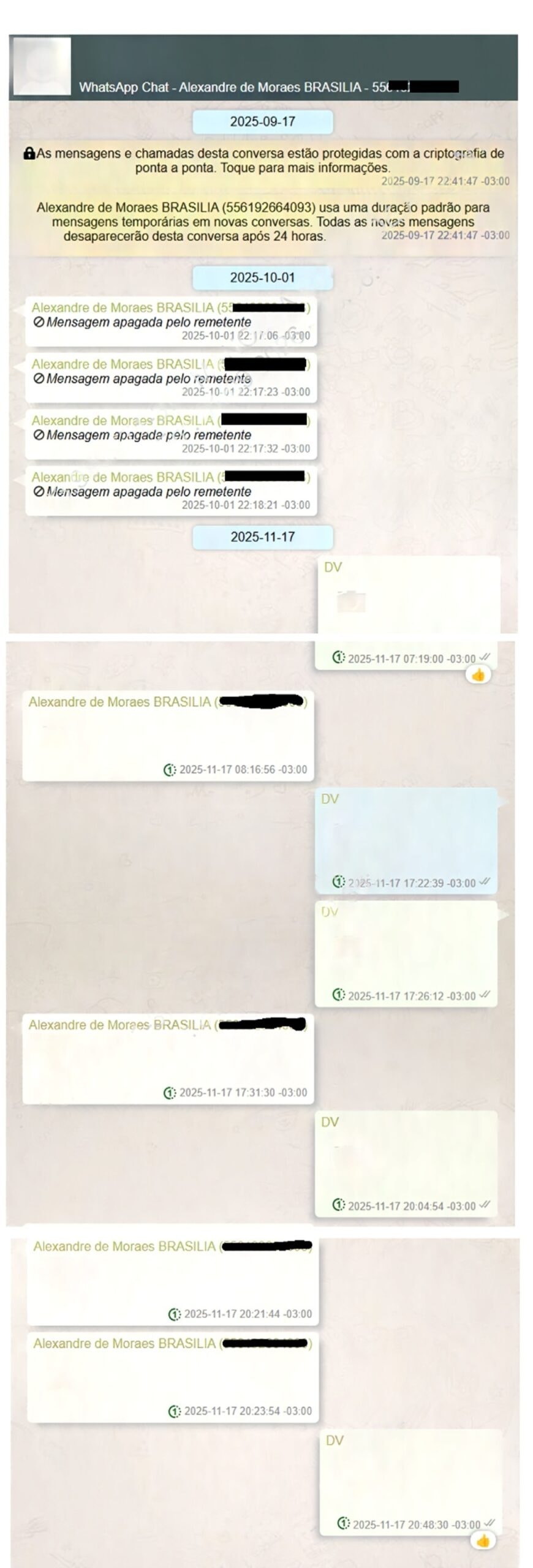 Moraes mandou 4 mensagens autodestrutivas a Vorcaro no dia da prisão; veja