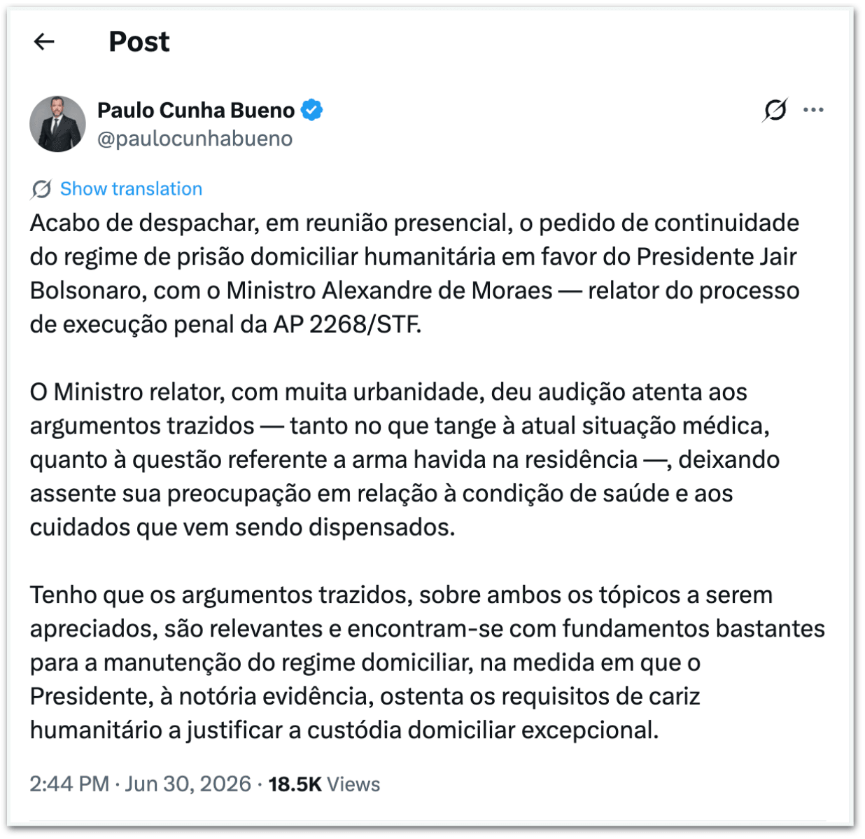 Advogado de Bolsonaro formaliza pedido para manter prisão domiciliar